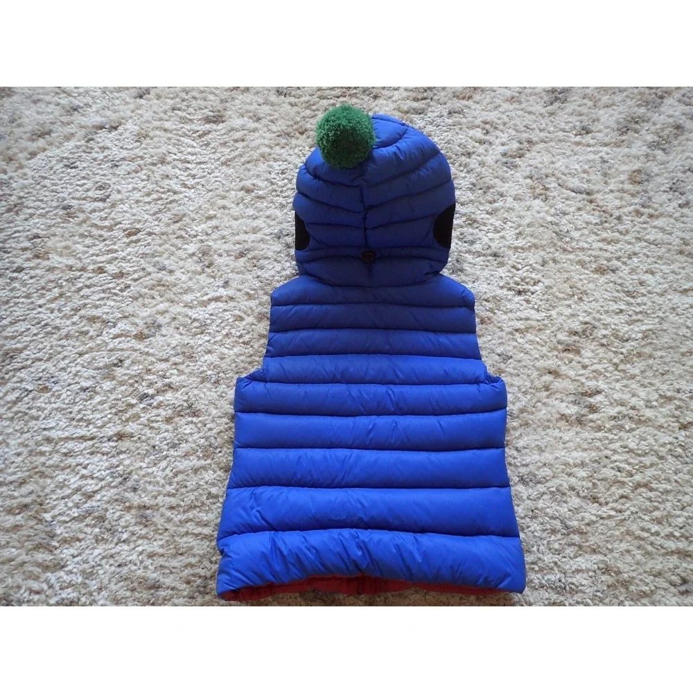 AI Riders On The Storm Puffer Vest Kids 6Y Blue Excellent Goggle Hood‎ Pom-Pom